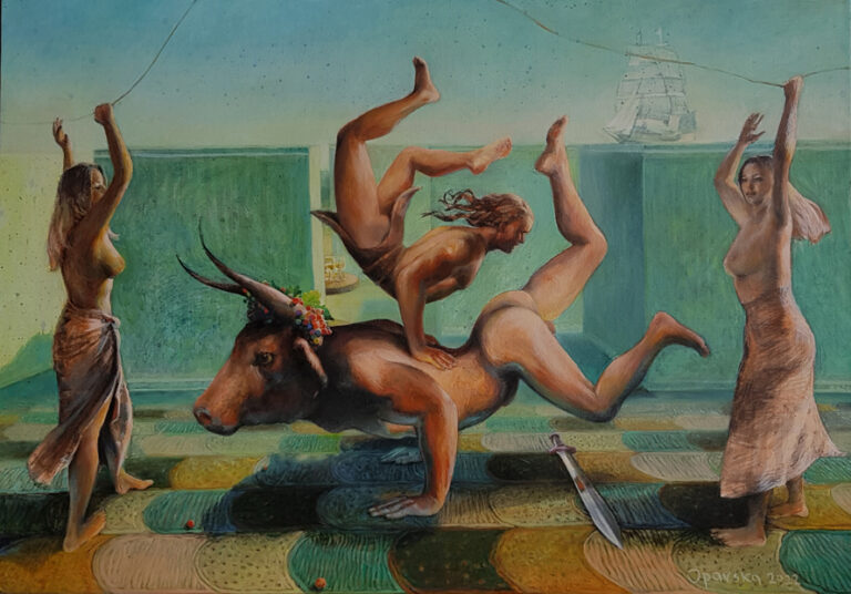 Jasna-OPAVSKI_Igra-sa-Minotaurom_2022_ulje-na-platnu_70x100cm